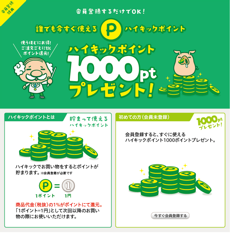 誰でも今すぐ使えるハイキックポイント 1000ptプレゼント